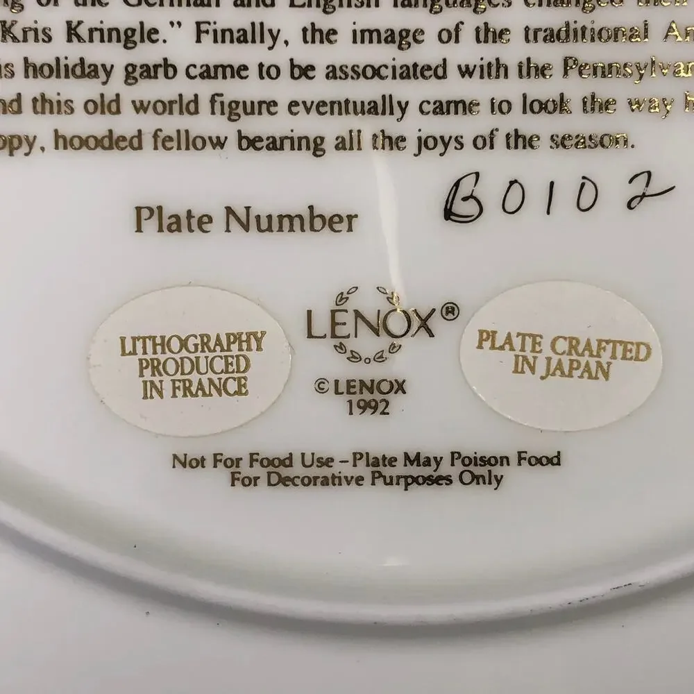 Lenox 1992 International Santa Claus Plate Collection Kris Kringle EUC B0102